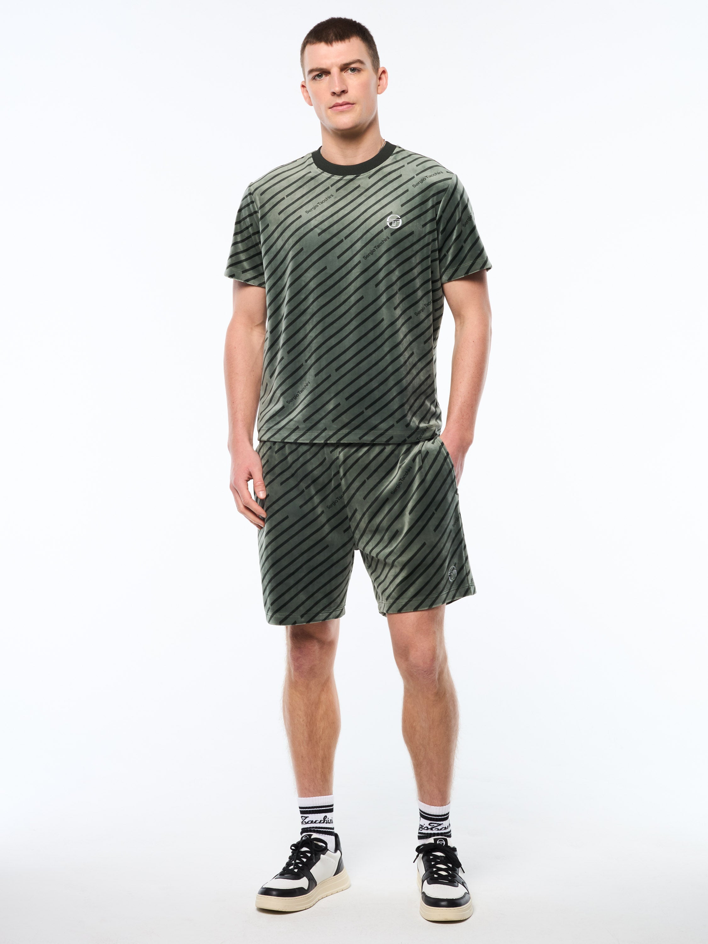 Obliquo Velour T-Shirt-Agave Green